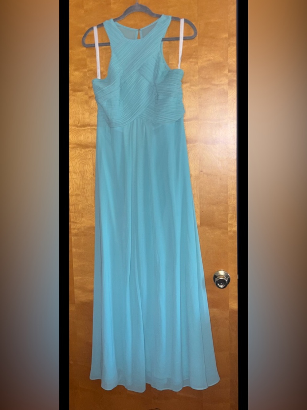Bill Levkoff Aquamarine Chiffon Halter Evening Gown